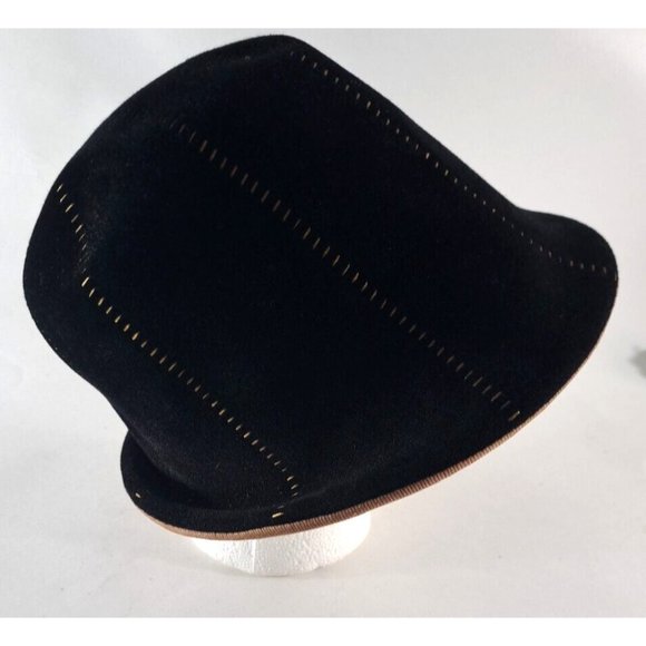 Women's Vintage Bucket Hat Black Brown Stitching Union Made Mid Century 22" - Picture 4 of 9